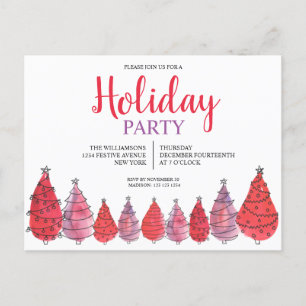Red Christmas Trees Holiday Invitation Postcard