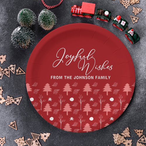 Red Christmas Trees Joyful Wishes Holiday Party Paper Plates
