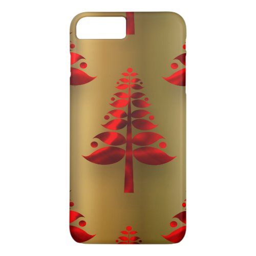 Red Christmas Trees on Gold iPhone 8 Plus7 Plus Case