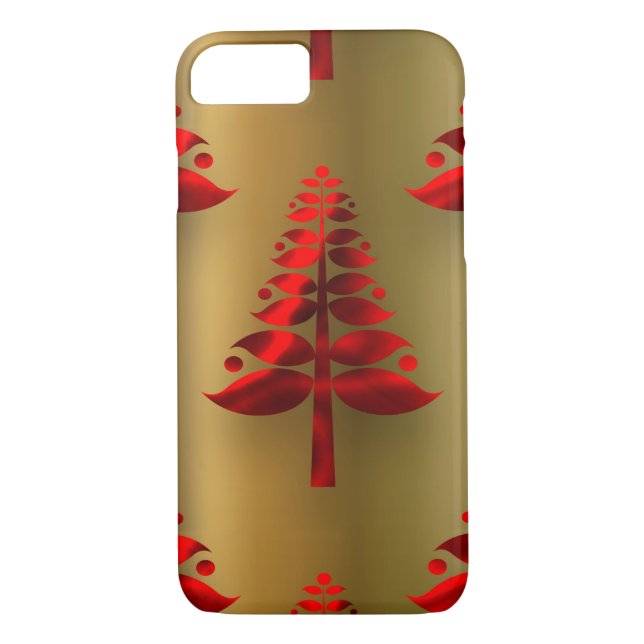 Red Christmas Trees on Gold Case-Mate iPhone Case (Back)