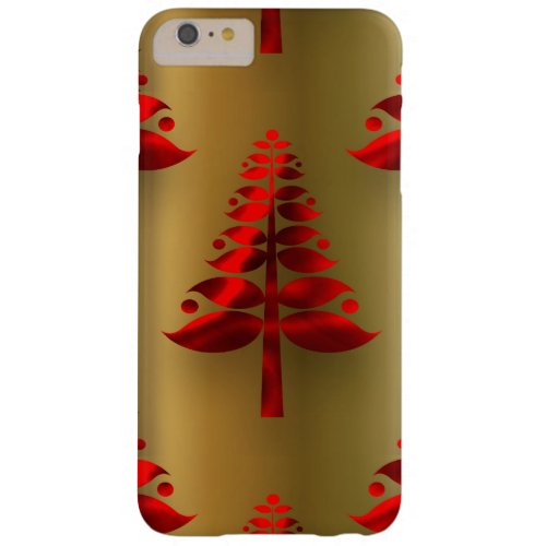 Red Christmas Trees on Gold Barely There iPhone 6 Plus Case