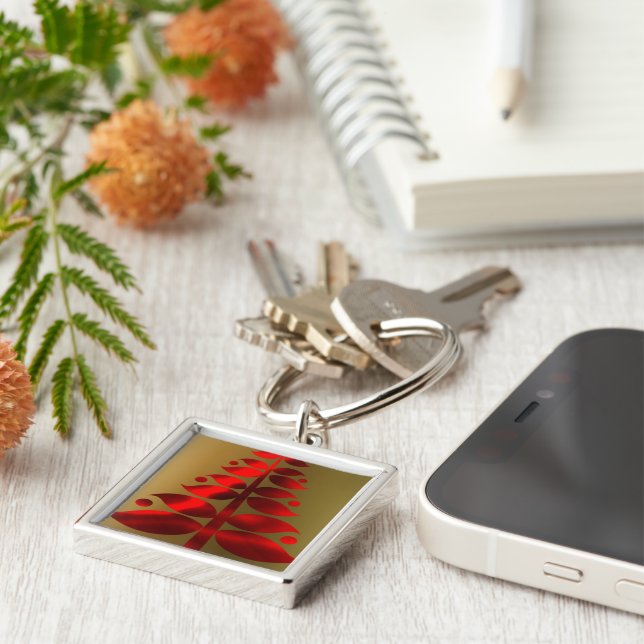 Red Christmas Trees on Gold Keychain (Side)