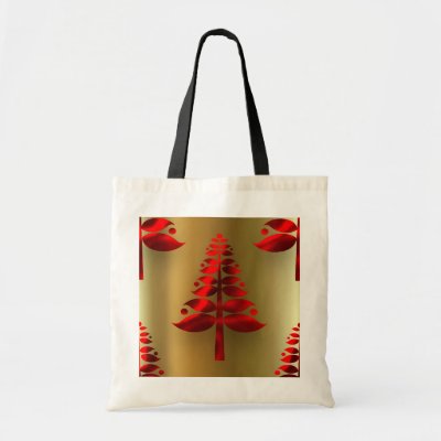 Red Christmas Trees on Gold