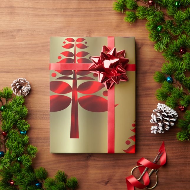 Red Christmas Trees on Gold Wrapping Paper (Creator Uploaded)