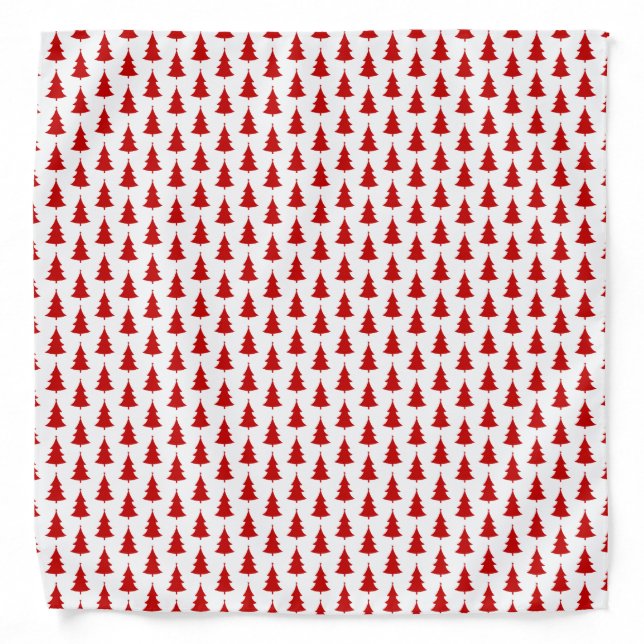Red Christmas Trees on White Background Pattern Bandana (Front)