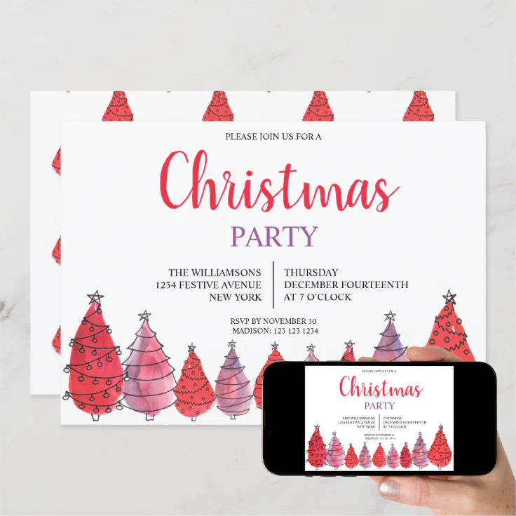 Red Christmas Trees Party Invitation | Zazzle