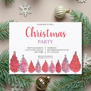 Red Christmas Trees Party Invitation