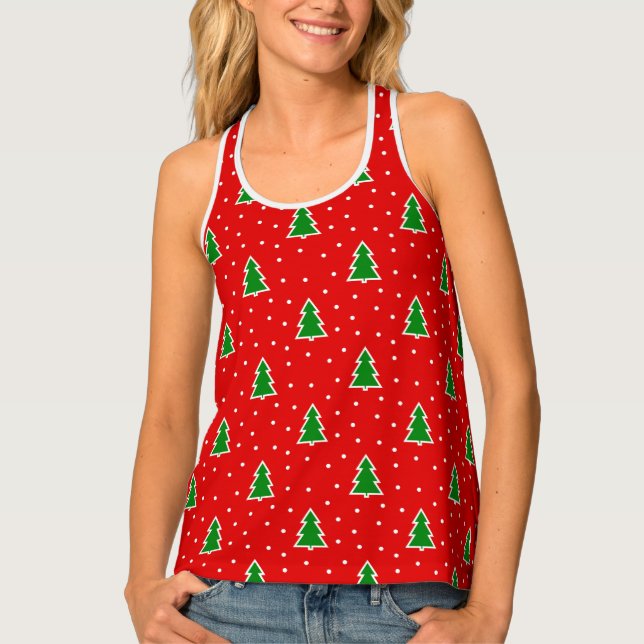 Red Christmas trees pattern Women's Tank Top (Front)