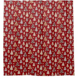 Red Christmas Trees Shower Curtain