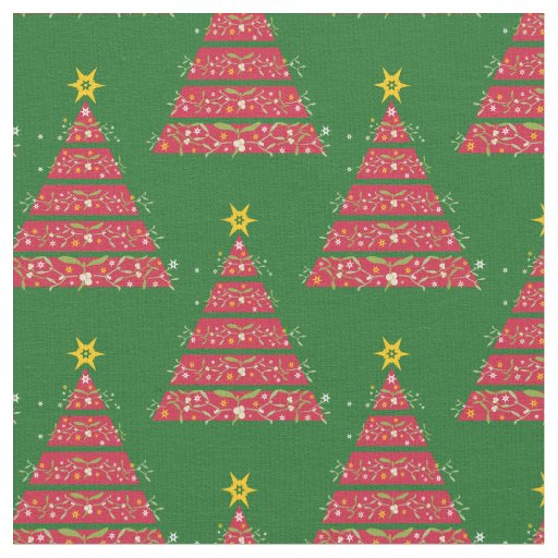 Red Christmas trees with mistletoe fabric