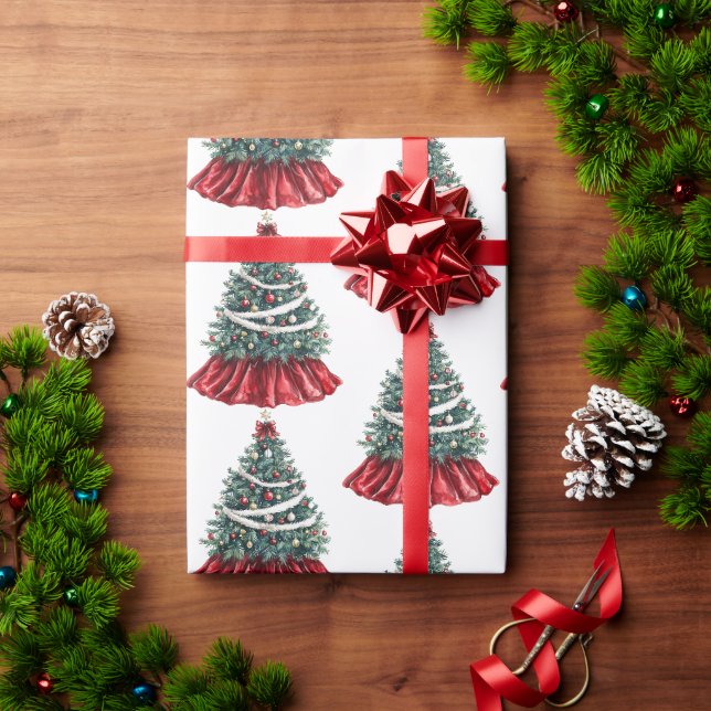 Red Christmas Trees Wrapping Paper (Holiday Gift)
