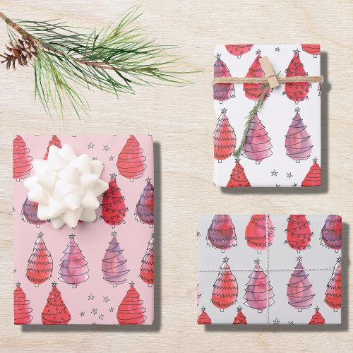 Red Christmas Trees Wrapping Paper Sheets