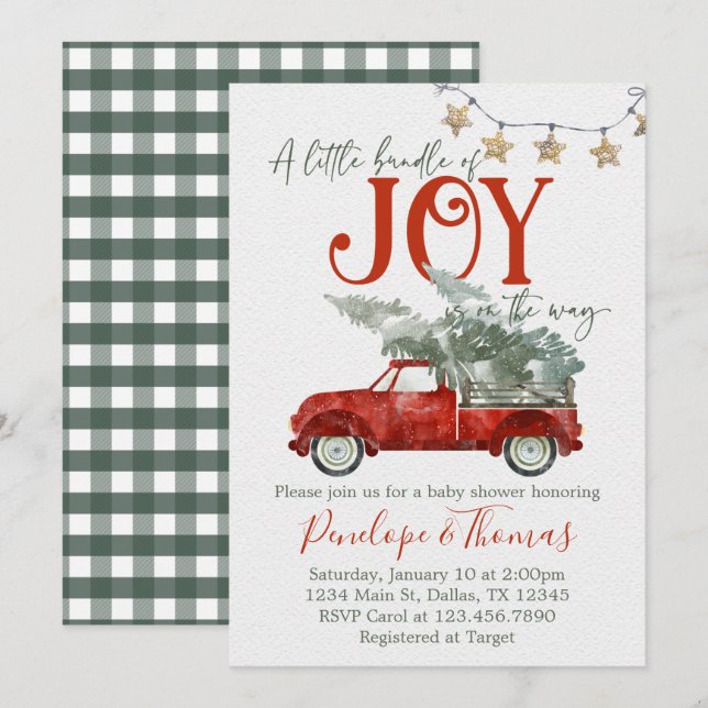 Red Christmas Truck Baby Shower Invitation Invite (Front/Back)