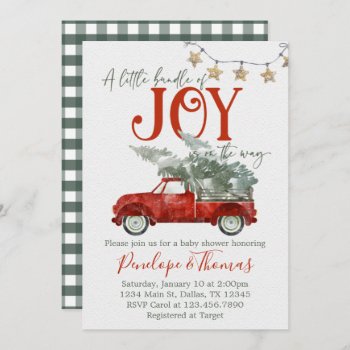 Red Christmas Truck Baby Shower Invitation Invite by PerfectPrintableCo at Zazzle