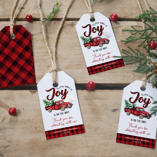 Red Christmas Truck Bundle of Joy Baby Shower Gift Tags