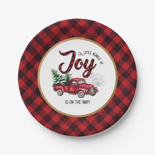 Red Christmas Truck Bundle of Joy Baby Shower Paper Plates