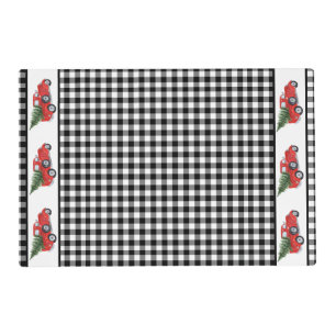 Red Christmas Truck Christmas Tree Black Check Placemat