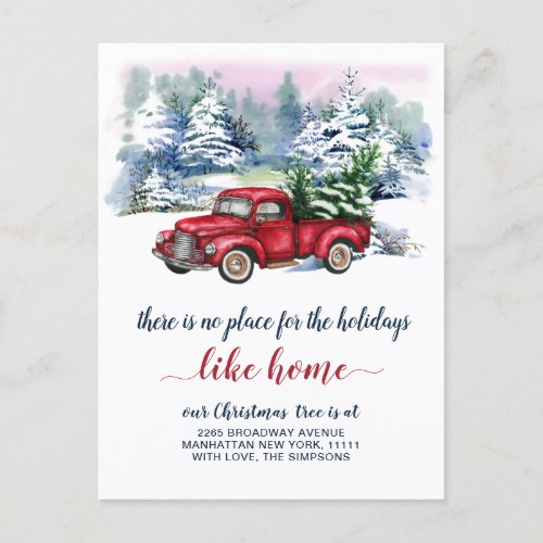 Red Christmas Truck Holiday Moving Announcement Postcard
