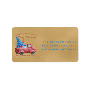 Red Christmas Truck Illustration Address Label