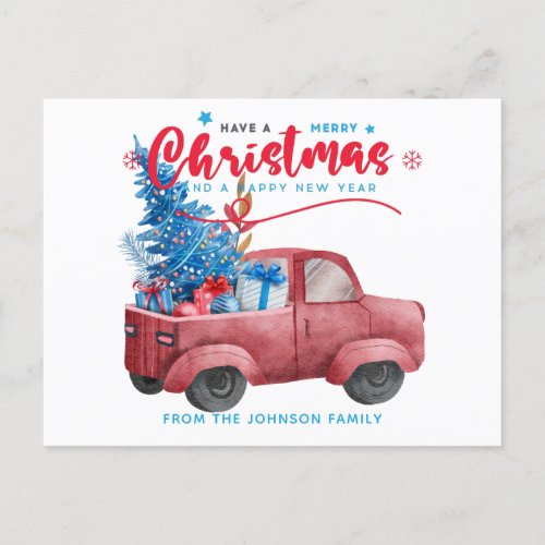 Red Christmas Truck Illustration Holiday