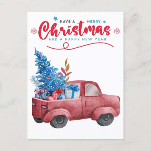 Red Christmas Truck Illustration Holiday Greetings