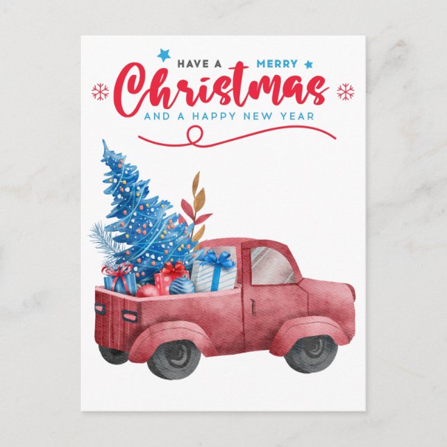 Red Christmas Truck Illustration Holiday Greetings (Front)