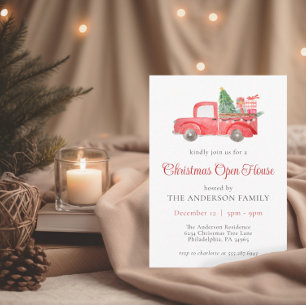 Red Christmas Truck Open House Party Invitation