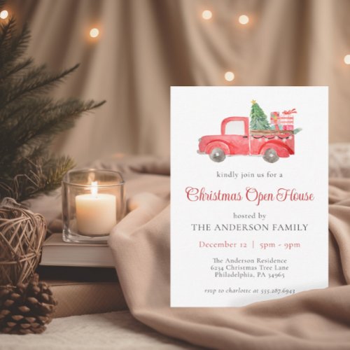 Red Christmas Truck Open House Party Invitation