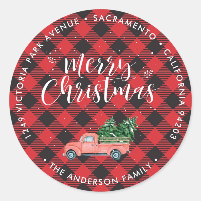 Red Christmas Truck Plaid Return Address Labels