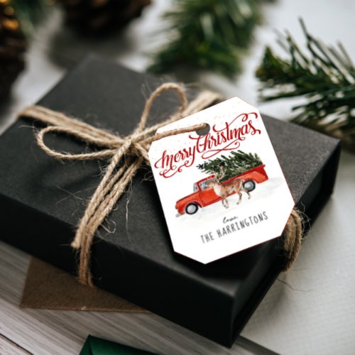 Red Christmas Truck  Reindeer  Holiday Tags