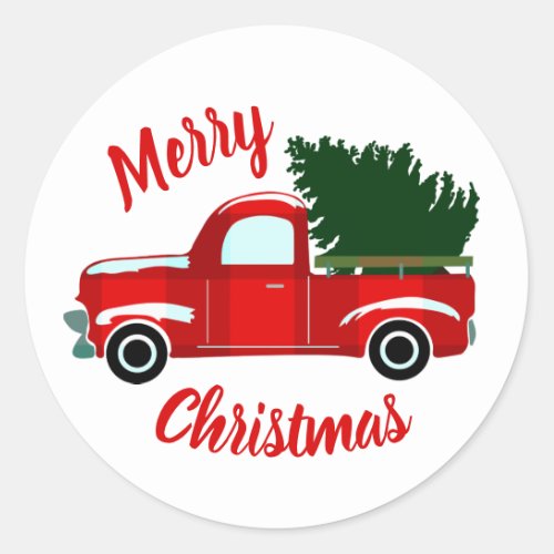 Red Christmas Truck Rustic Christmas Holiday Party Classic Round Sticker