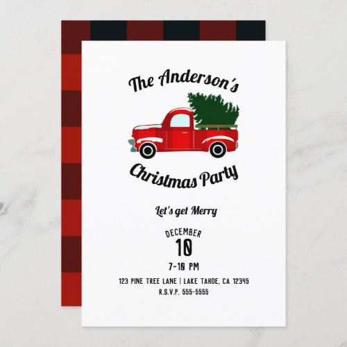 Red Christmas Truck Rustic Christmas Holiday Party Invitation