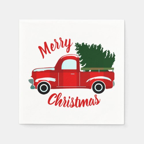 Red Christmas Truck Rustic Christmas Holiday Party Napkins