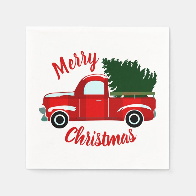 Red Christmas Truck Rustic Christmas Holiday Party Napkins (Front)