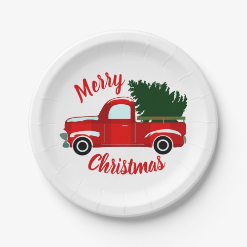 Red Christmas Truck Rustic Christmas Holiday Party Paper Plates