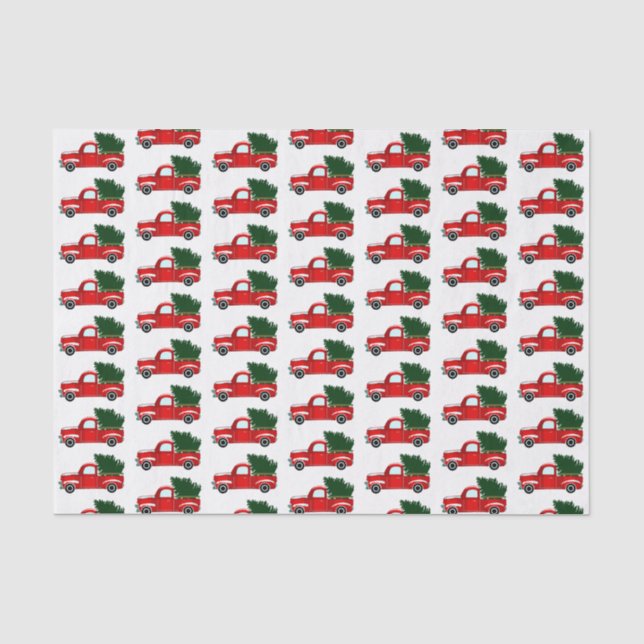Red Christmas Truck Rustic Christmas Holiday Party Tissue Paper (Front)