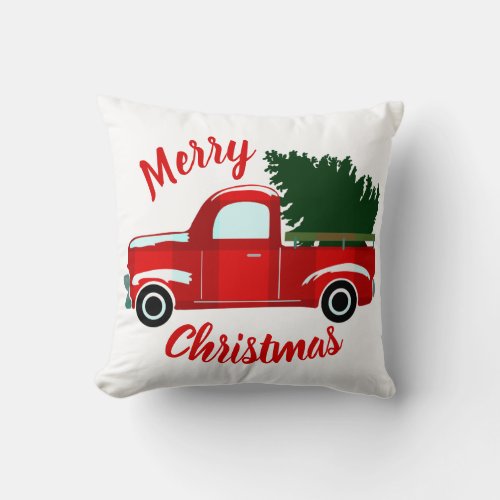 Red Christmas Truck Rustic Christmas Holiday Throw Pillow