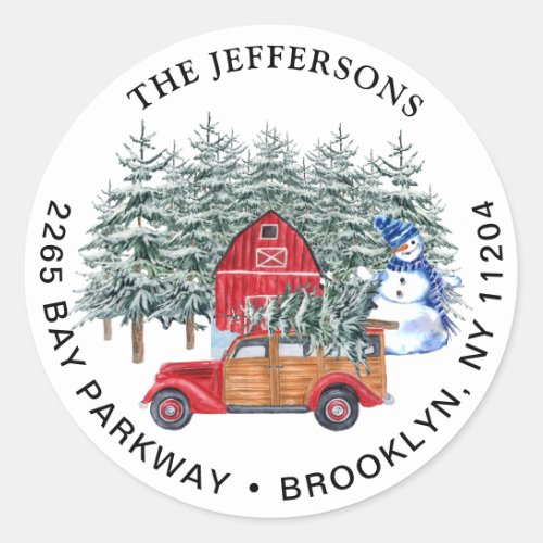 Red Christmas Truck  Snowman Return Address Label