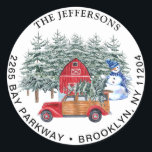 Red Christmas Truck & Snowman Return Address Label<br><div class="desc">Red Christmas Truck & Snowman Return Address Label.</div>