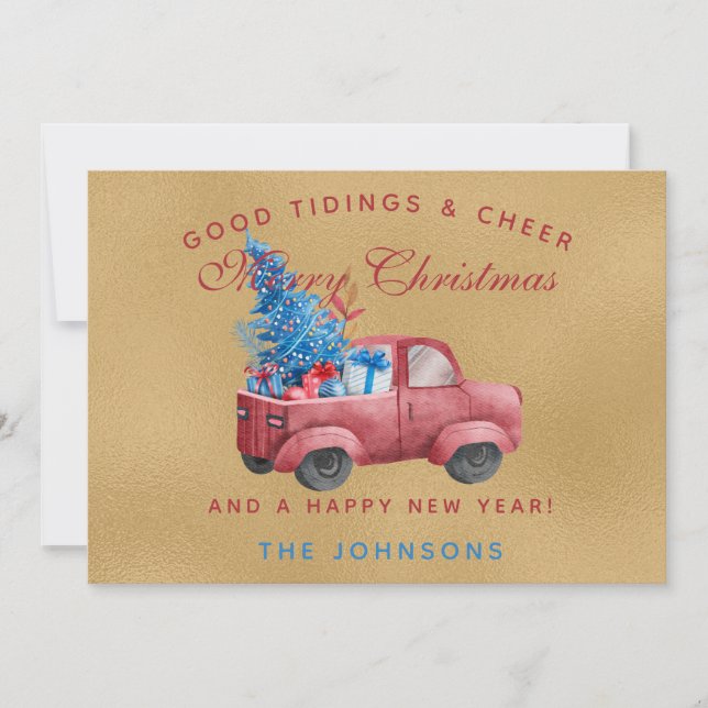 Red Christmas Truck Watercolor Illustration Photo (Front)