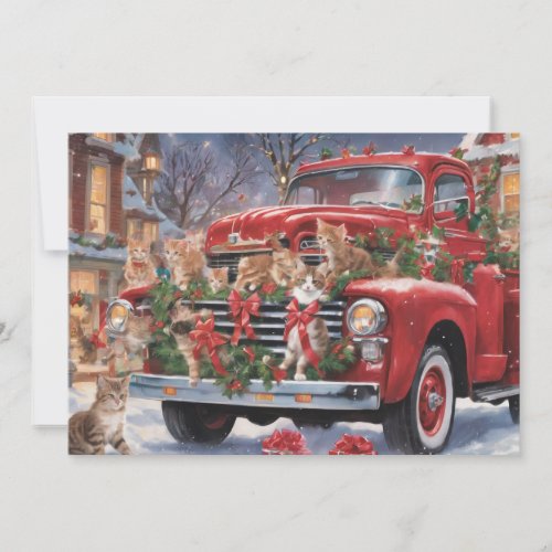 Red Christmas Truck with Kitty Cats Holiday Card