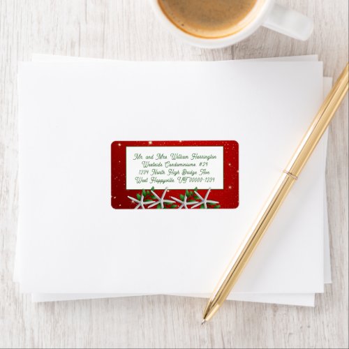 Red Christmas Twinkling Sea Stars Address Label