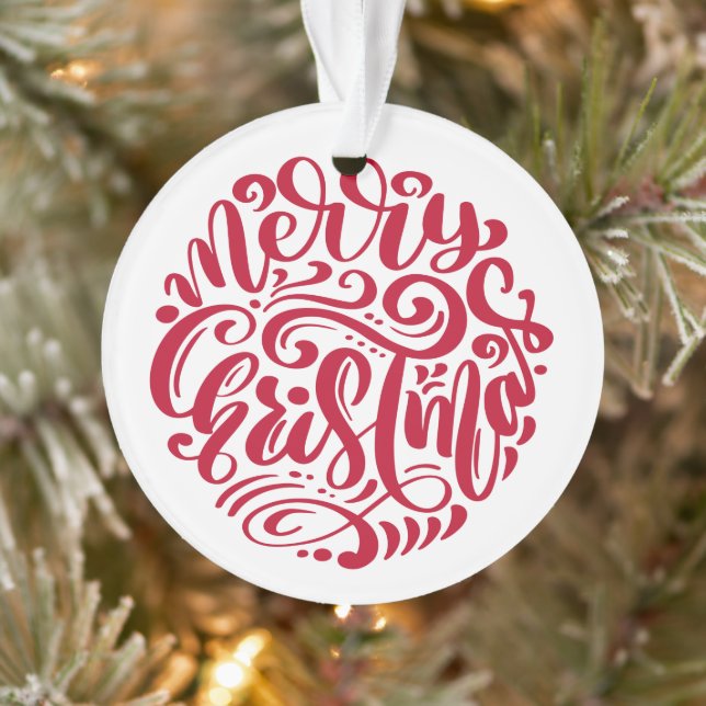 Red Christmas Typography Personalized Photo Ornament (Tree)