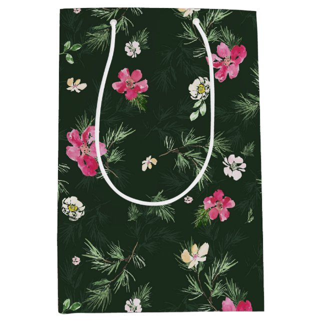 Red Christmas watercolor pattern Medium Gift Bag (Front)