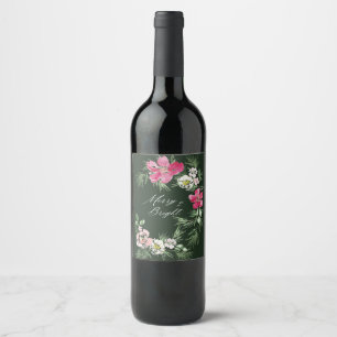 Red Christmas watercolor pattern Wine Label