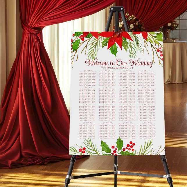 Red Christmas Wedding Poinsettia Seating Chart Foam Board (Creator Uploaded)