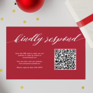 Red Christmas Wedding QR Code RSVP Card