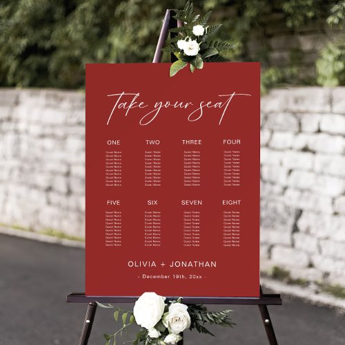 Red Christmas Wedding Seating Chart 8 Tables Foam Board