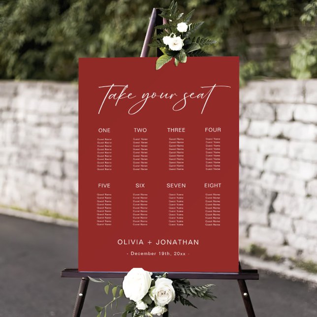 Red Christmas Wedding Seating Chart 8 Tables Foam Board (Creator Uploaded)