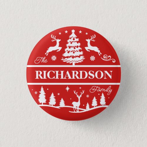 Red Christmas White Family Name Personalized Name Button